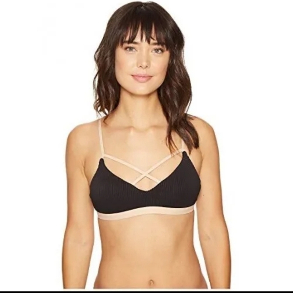 Amuse Society, Marrea Bikini Top, Black and Beige/Tan, Size Large‎